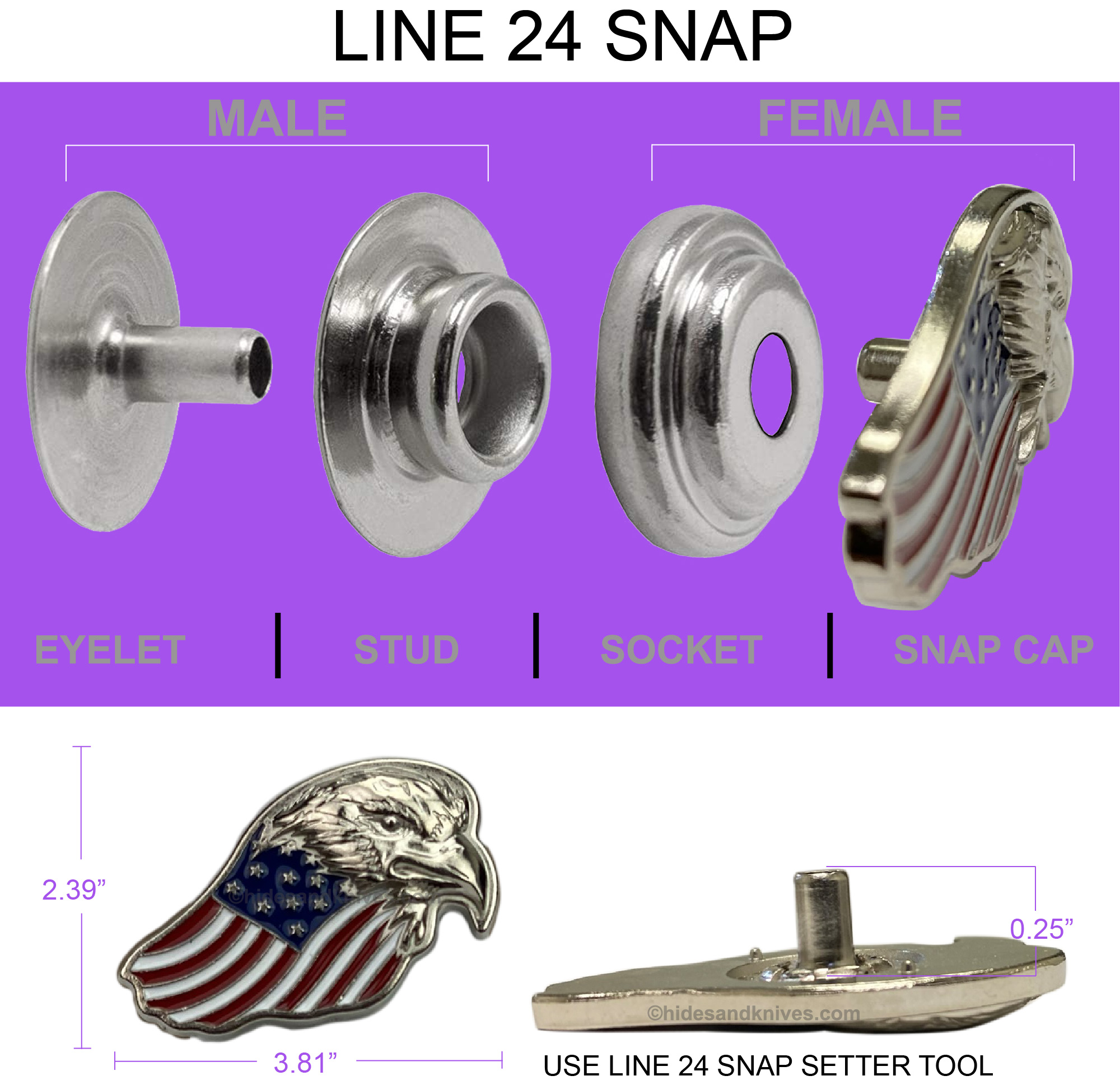 Eagle Head with US Flag Decorative Snap in Epoxy Color - Image 2