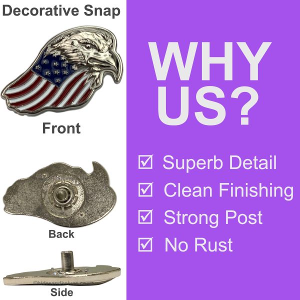 Eagle Head with US Flag Decorative Snap in Epoxy Color - Image 3