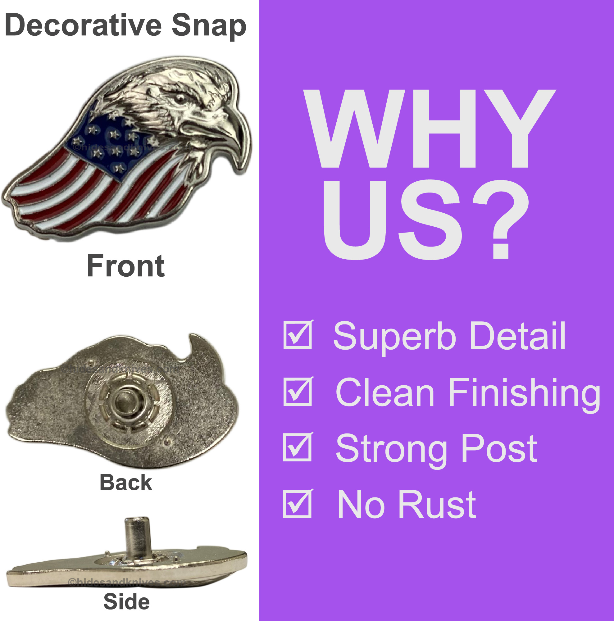 Eagle Head with US Flag Decorative Snap in Epoxy Color - Image 3