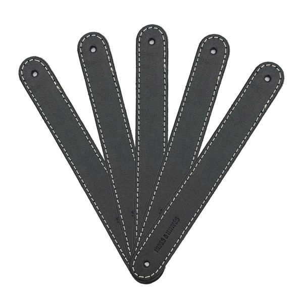 Leather Drawer Pulls in Black with Stitching