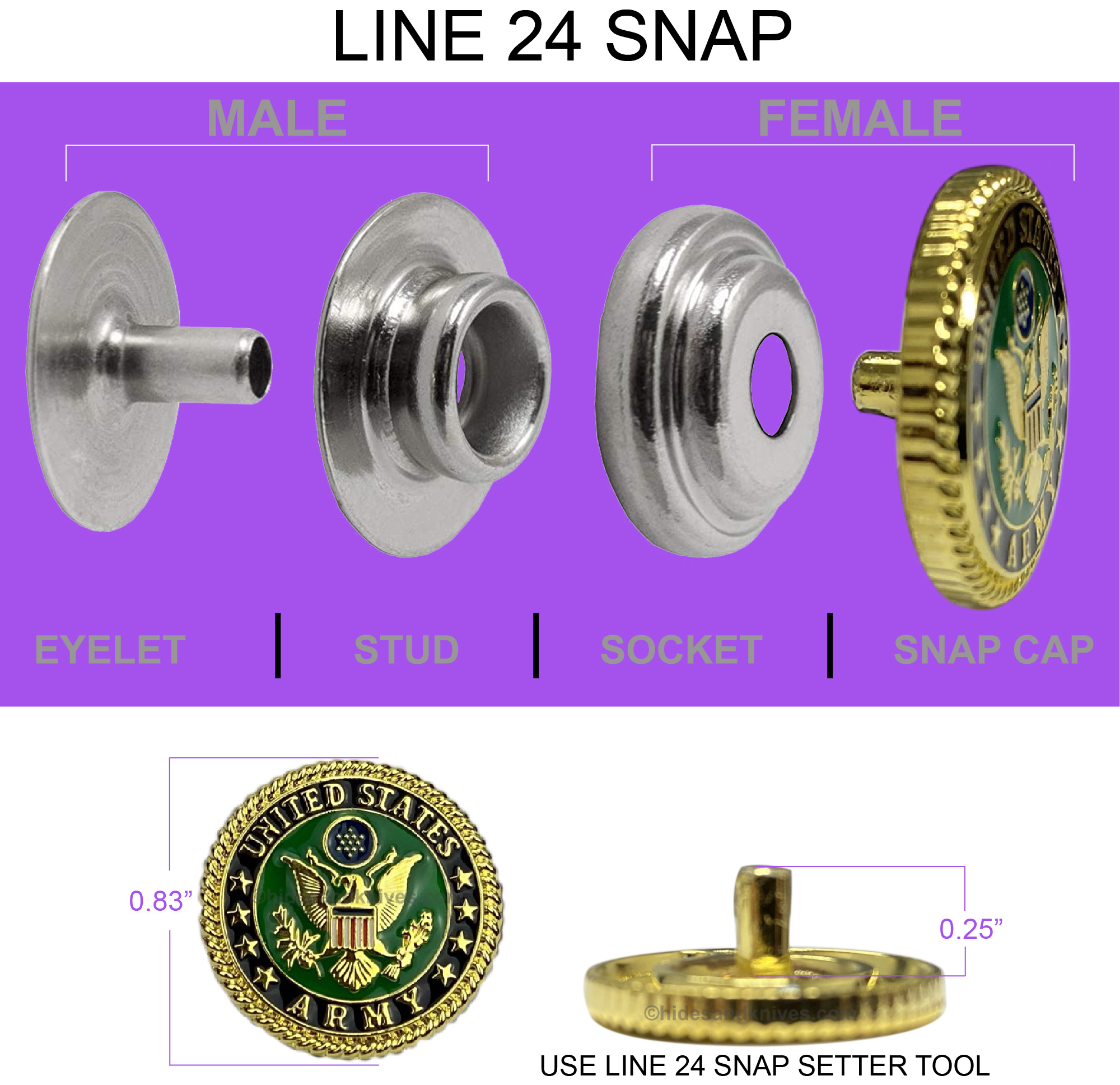 U.S. Army Decorative Snap in Epoxy & Gold Plating - Image 3