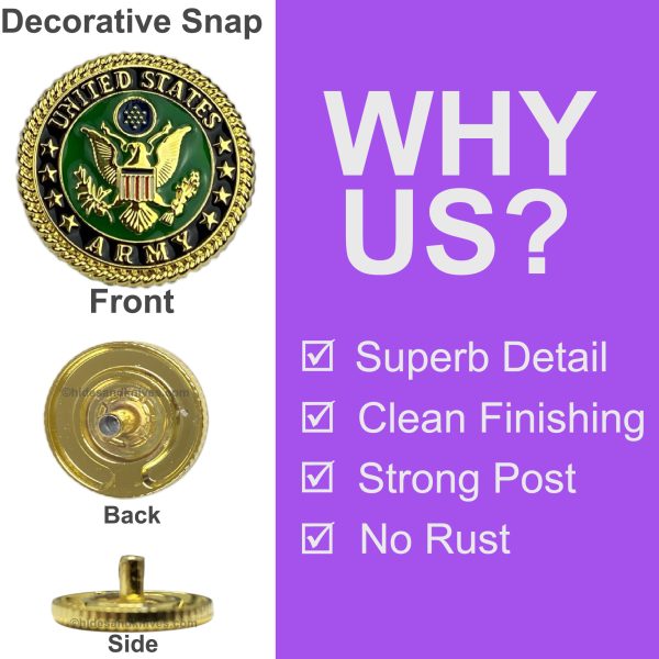 U.S. Army Decorative Snap in Epoxy & Gold Plating - Image 2