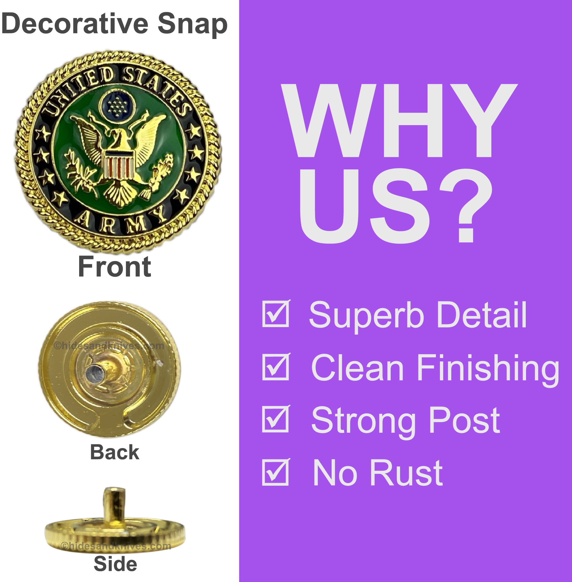 U.S. Army Decorative Snap in Epoxy & Gold Plating - Image 2