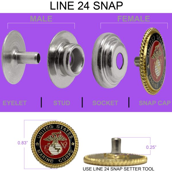 U.S. Marine Corps Decorative Snap in Epoxy & Gold Plating - Image 2