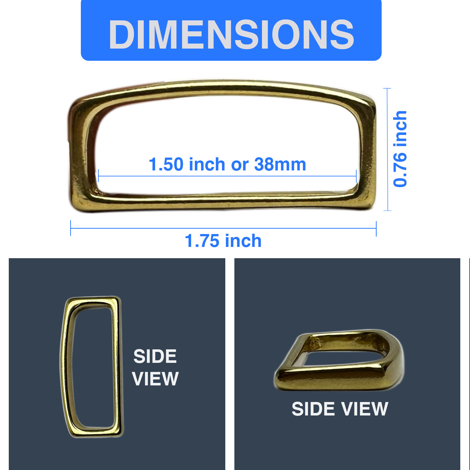 Solid Brass Belt Keeper Loop For 1.5 inch (38mm) Belts - Image 2