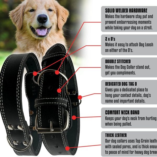 Leather Dog Collar with Double Stitching in Black - Image 5